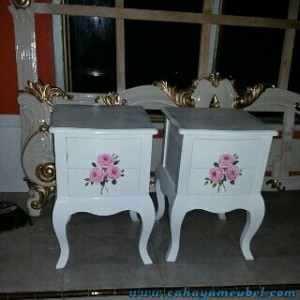 Set Meja Lampu Duco Putih Lukis Bunga